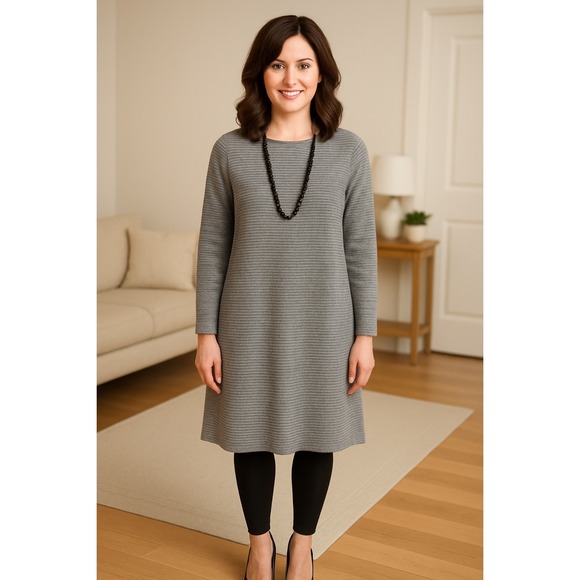 J. Jill NEW Women Textured Rayon Blend Gray  Long Sleeve Dress Easy Wear Medium - Picture 15 of 15